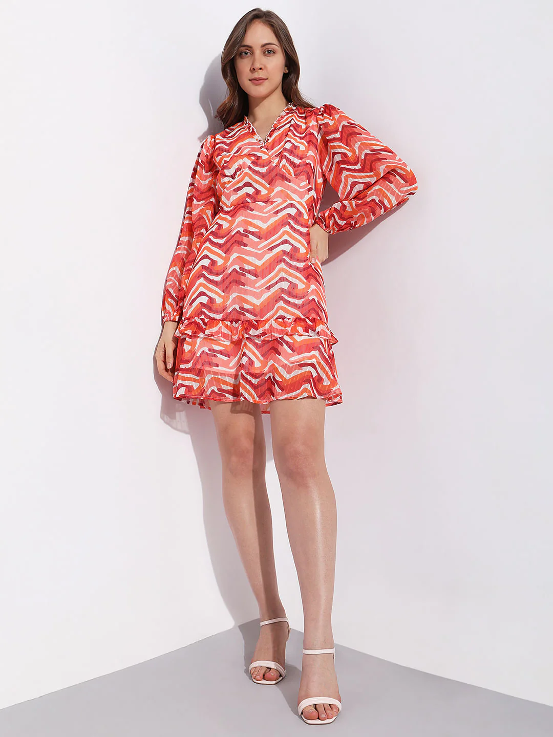 Orange Printed Mini Dress - Image 5