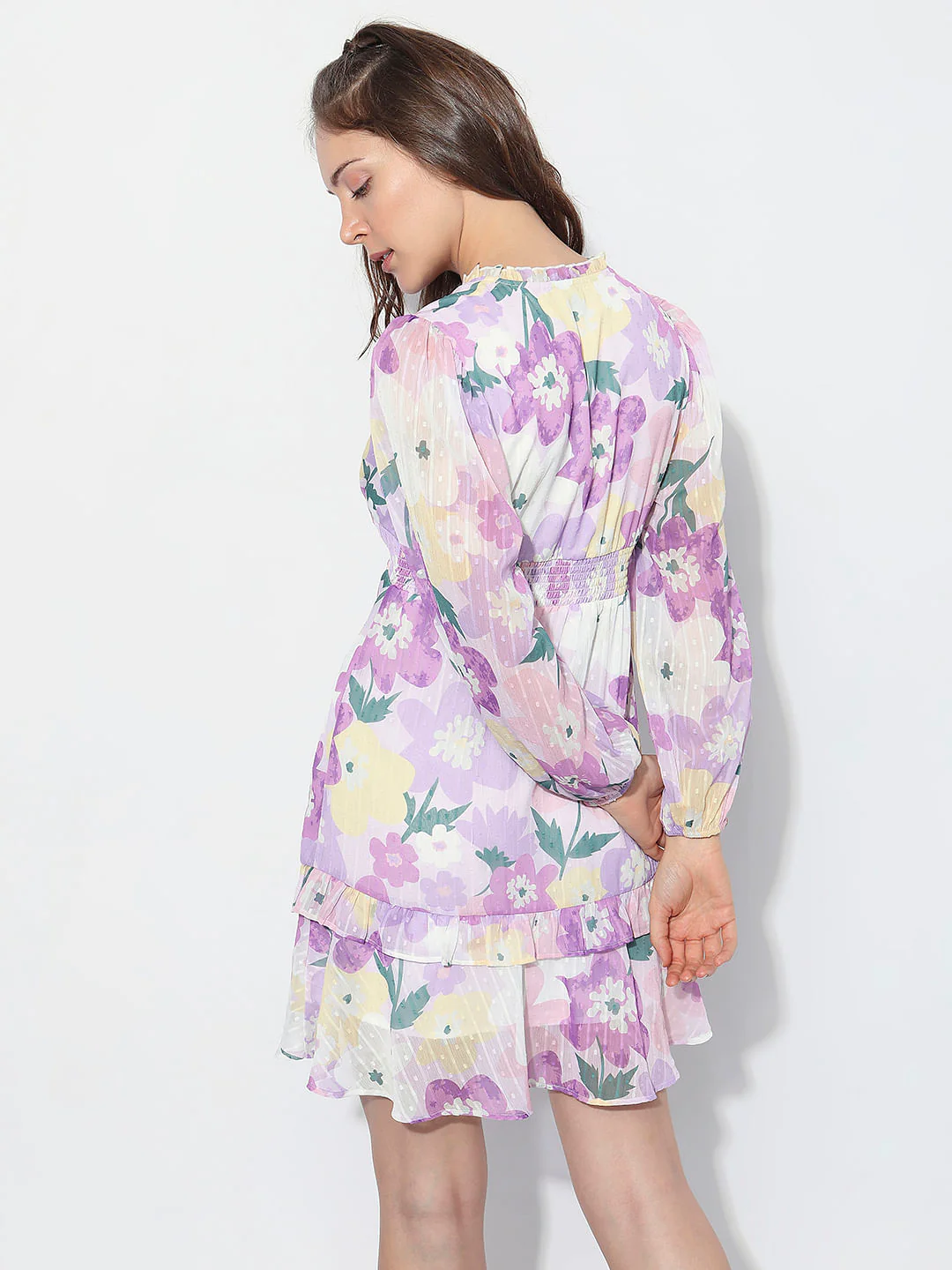 Purple Floral Print Mini Dress - Image 4