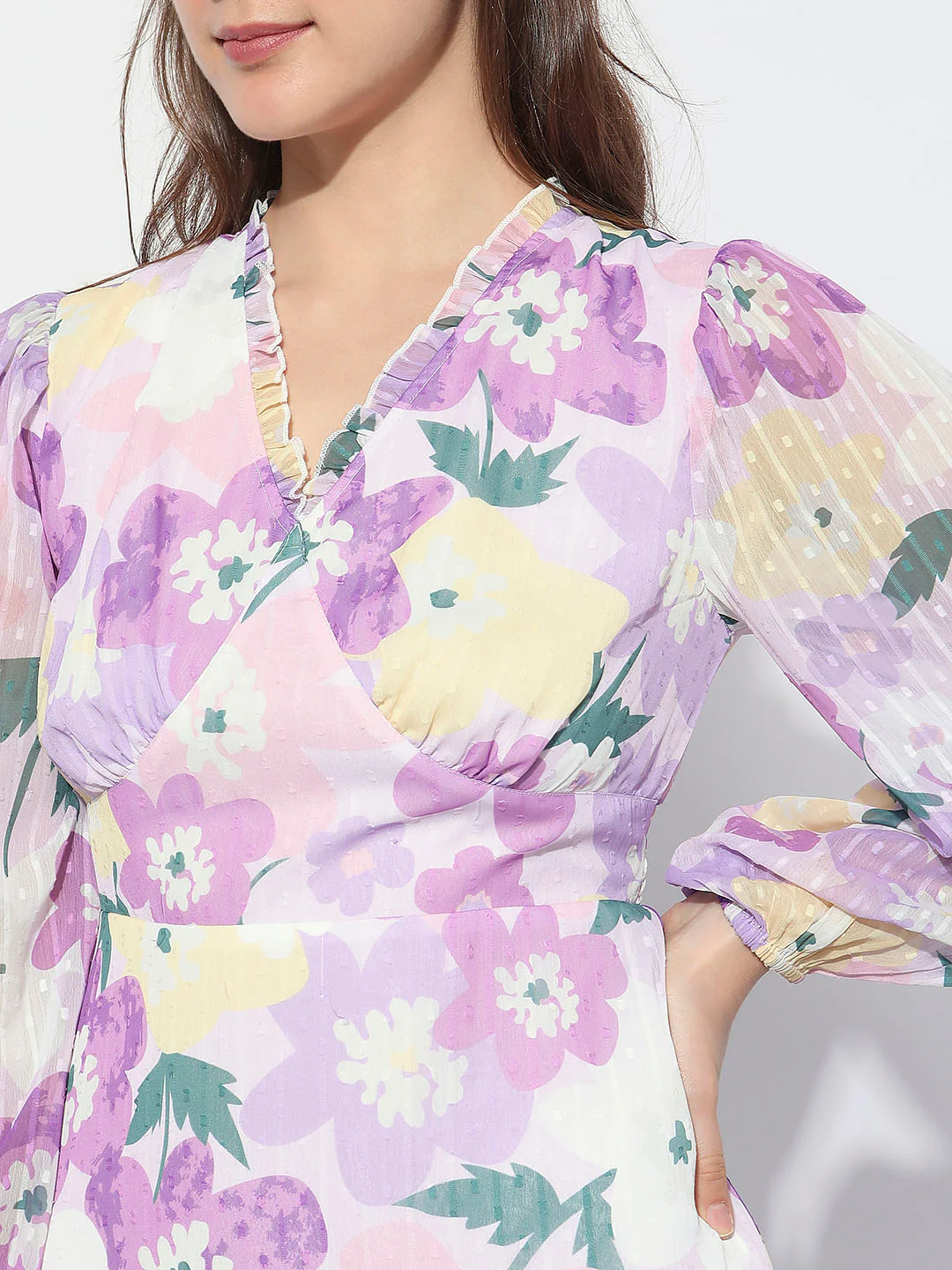 Purple Floral Print Mini Dress - Image 5