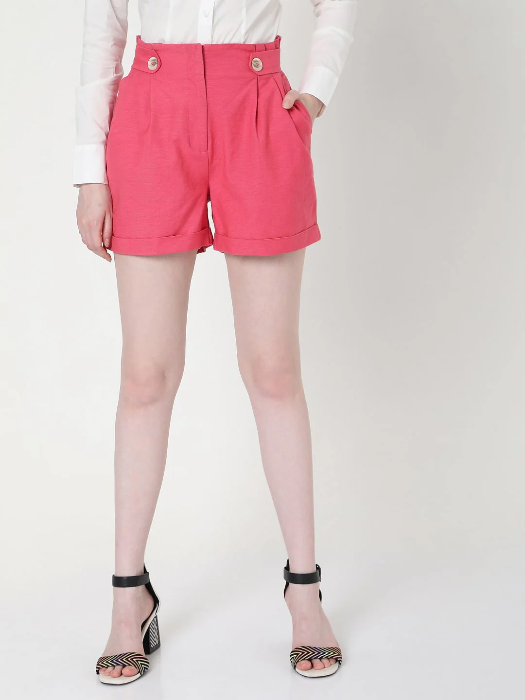 Pink Paperbag High Waist Co-Ord Set Shorts - Image 2