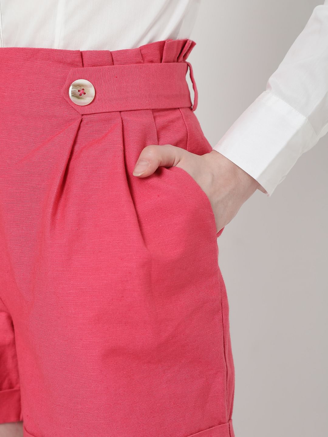 Pink Paperbag High Waist Co-Ord Set Shorts - Image 5