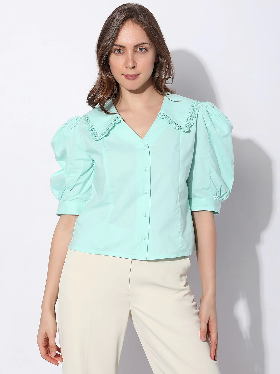 Sea Blue Puff Sleeves Top - Image 2