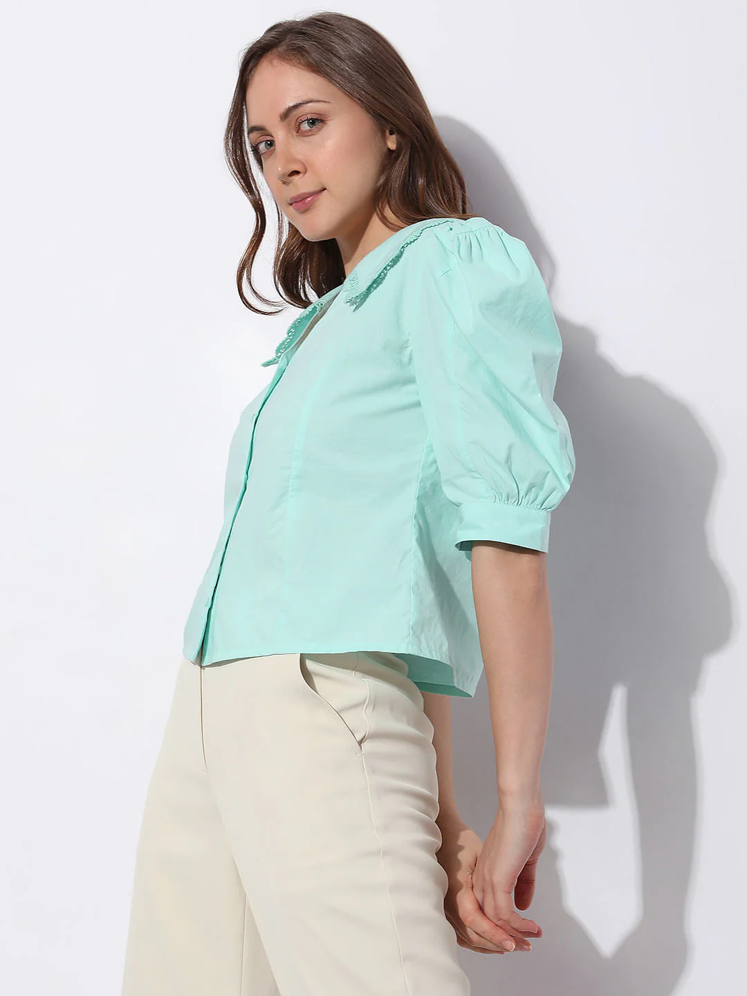 Sea Blue Puff Sleeves Top - Image 3