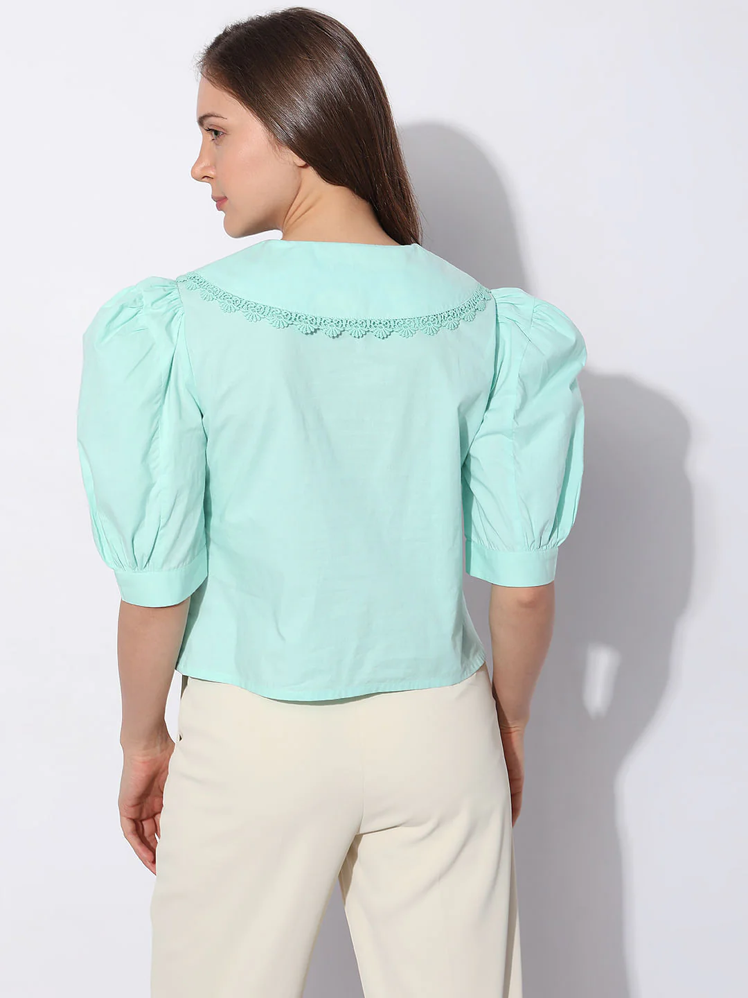 Sea Blue Puff Sleeves Top - Image 4