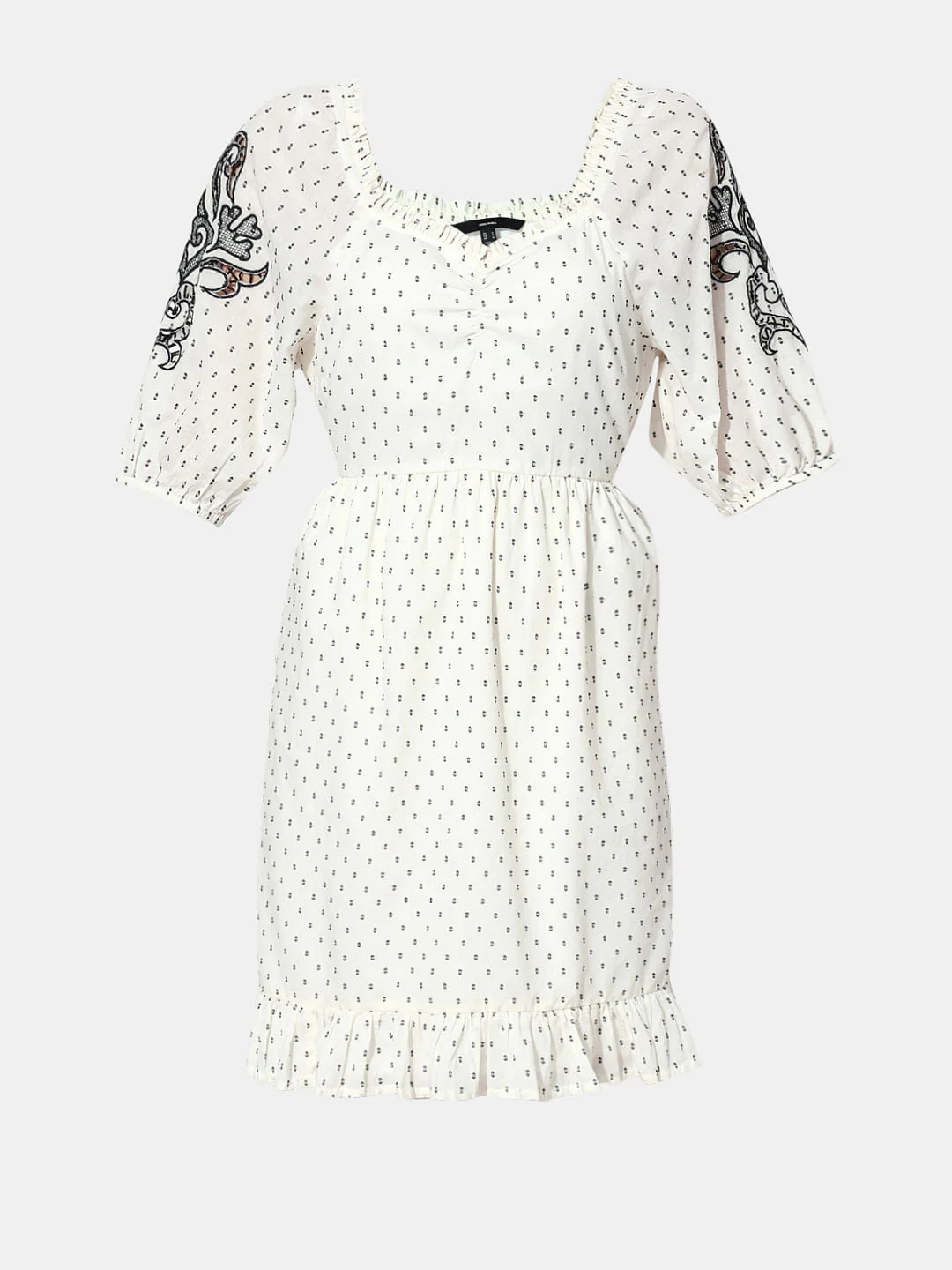 White Textured Embroidered Dress - Image 7