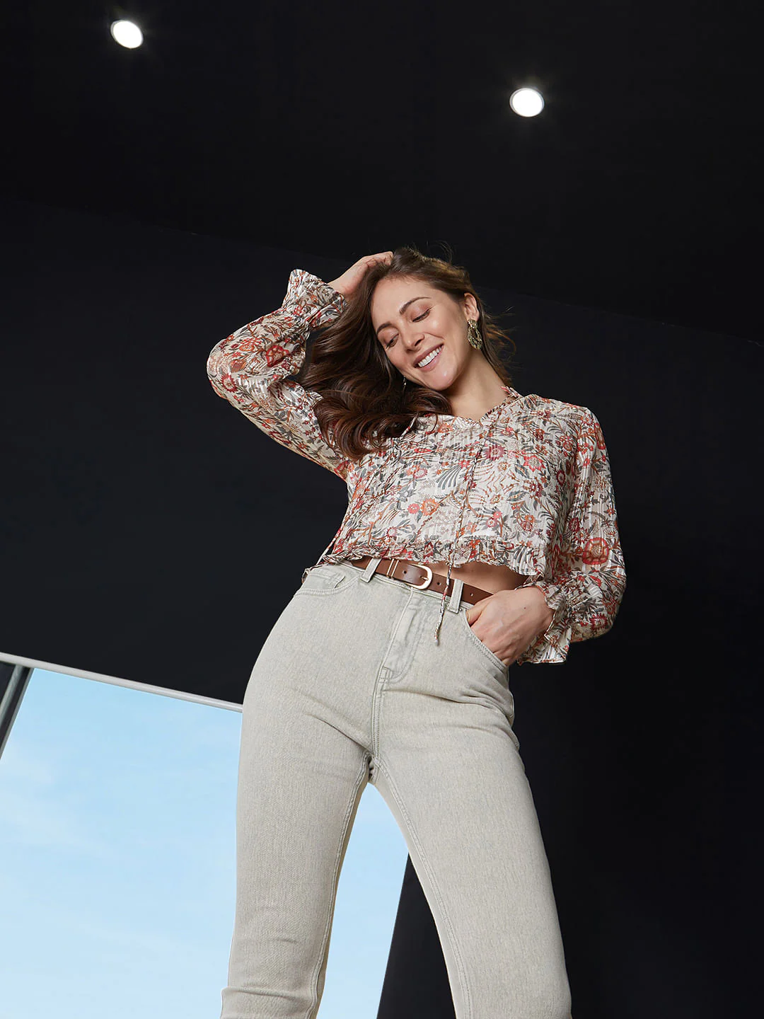 Orange Floral Print Top