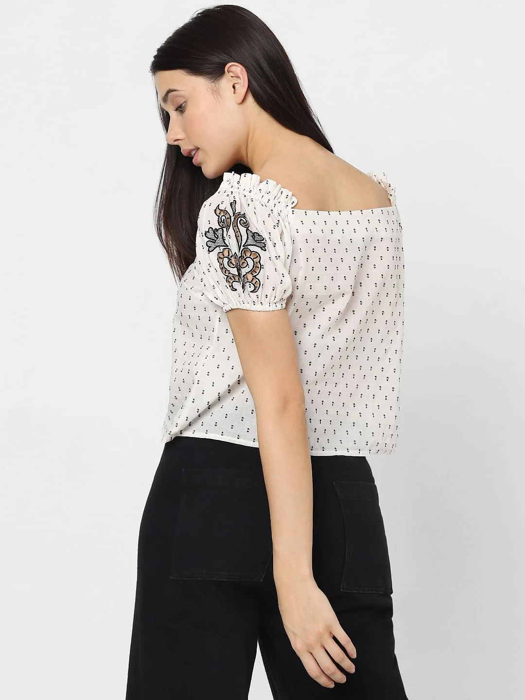 White Embroidered Off-Shoulder Top - Image 4