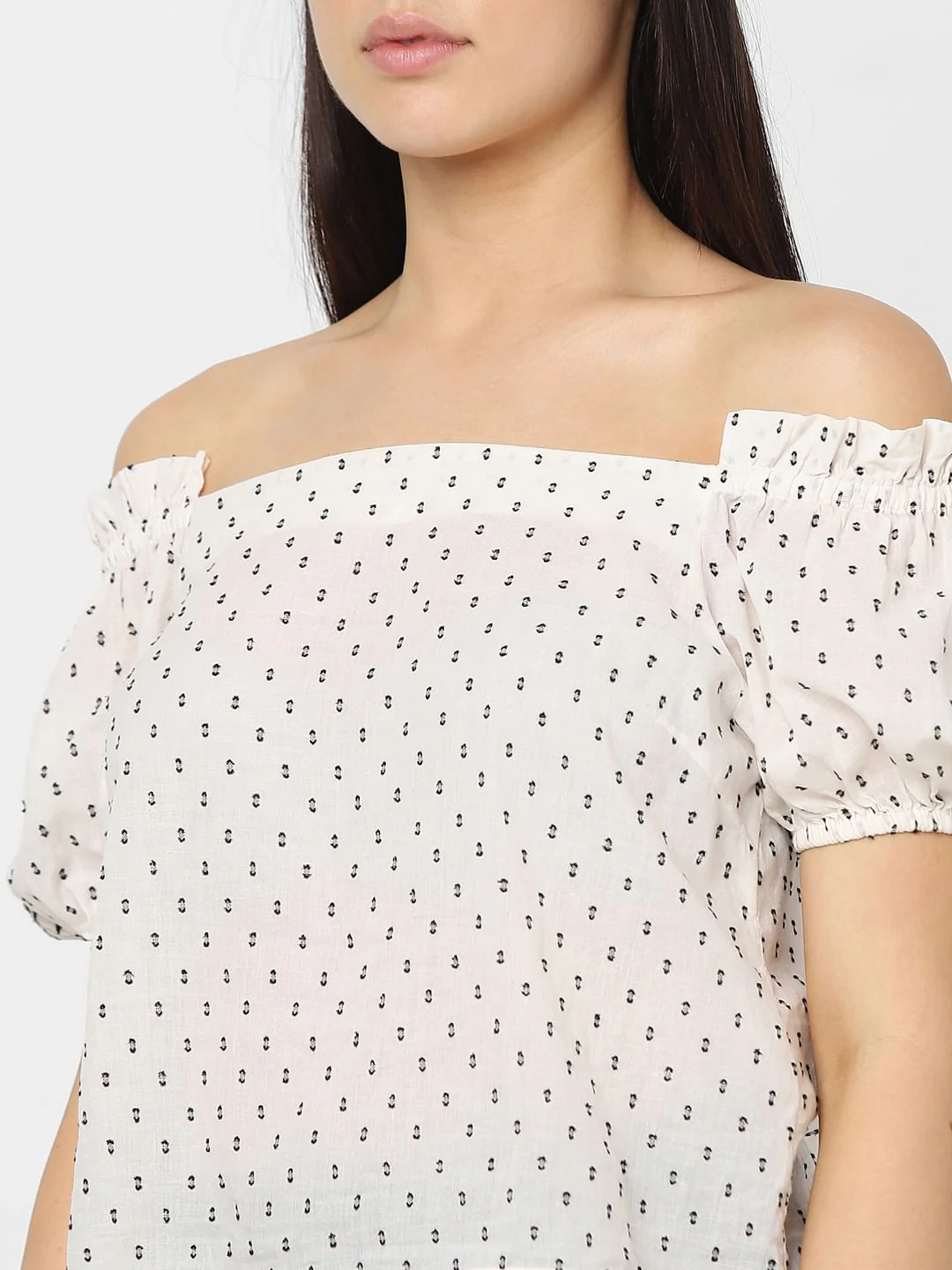 White Embroidered Off-Shoulder Top - Image 5
