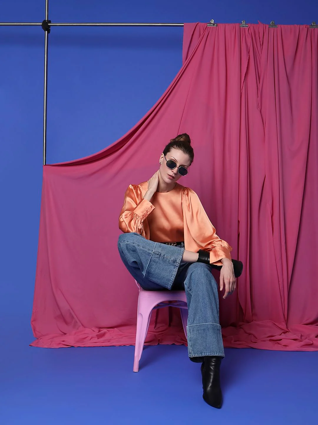 Orange Batwing Sleeves Top