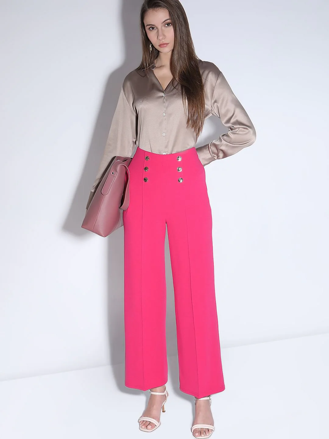 Hot Pink High Rise Straight Fit Pants