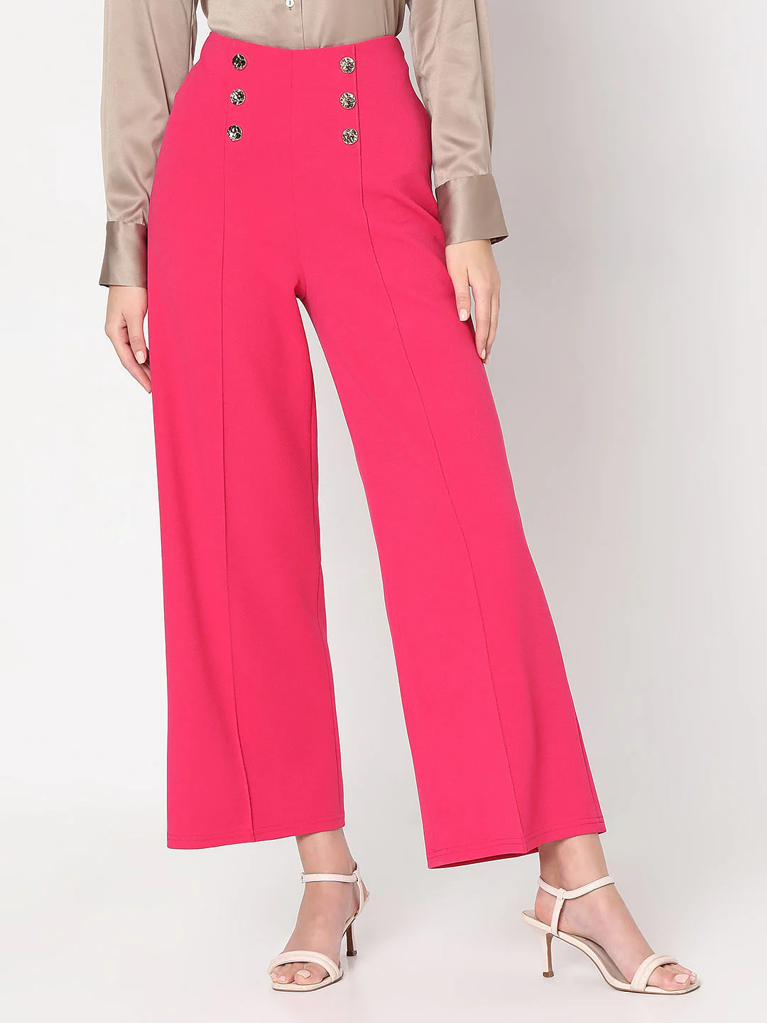 Hot Pink High Rise Straight Fit Pants - Image 2