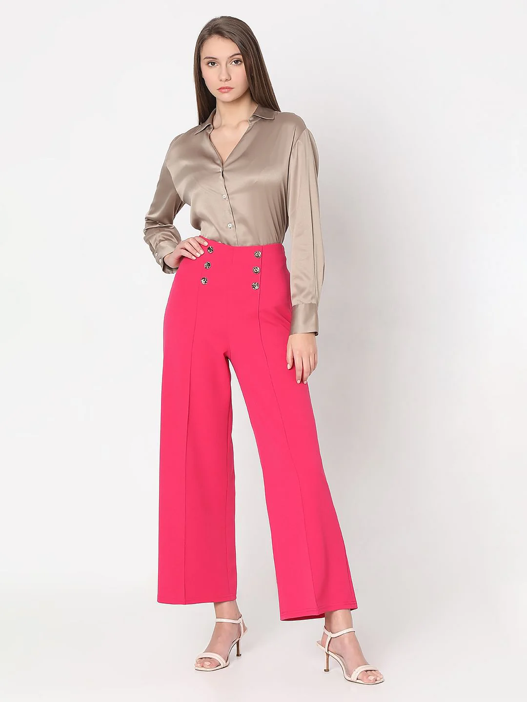 Hot Pink High Rise Straight Fit Pants - Image 5