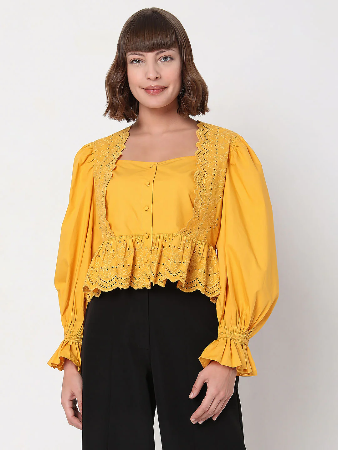 Yellow Embroidered Lace Top - Image 2