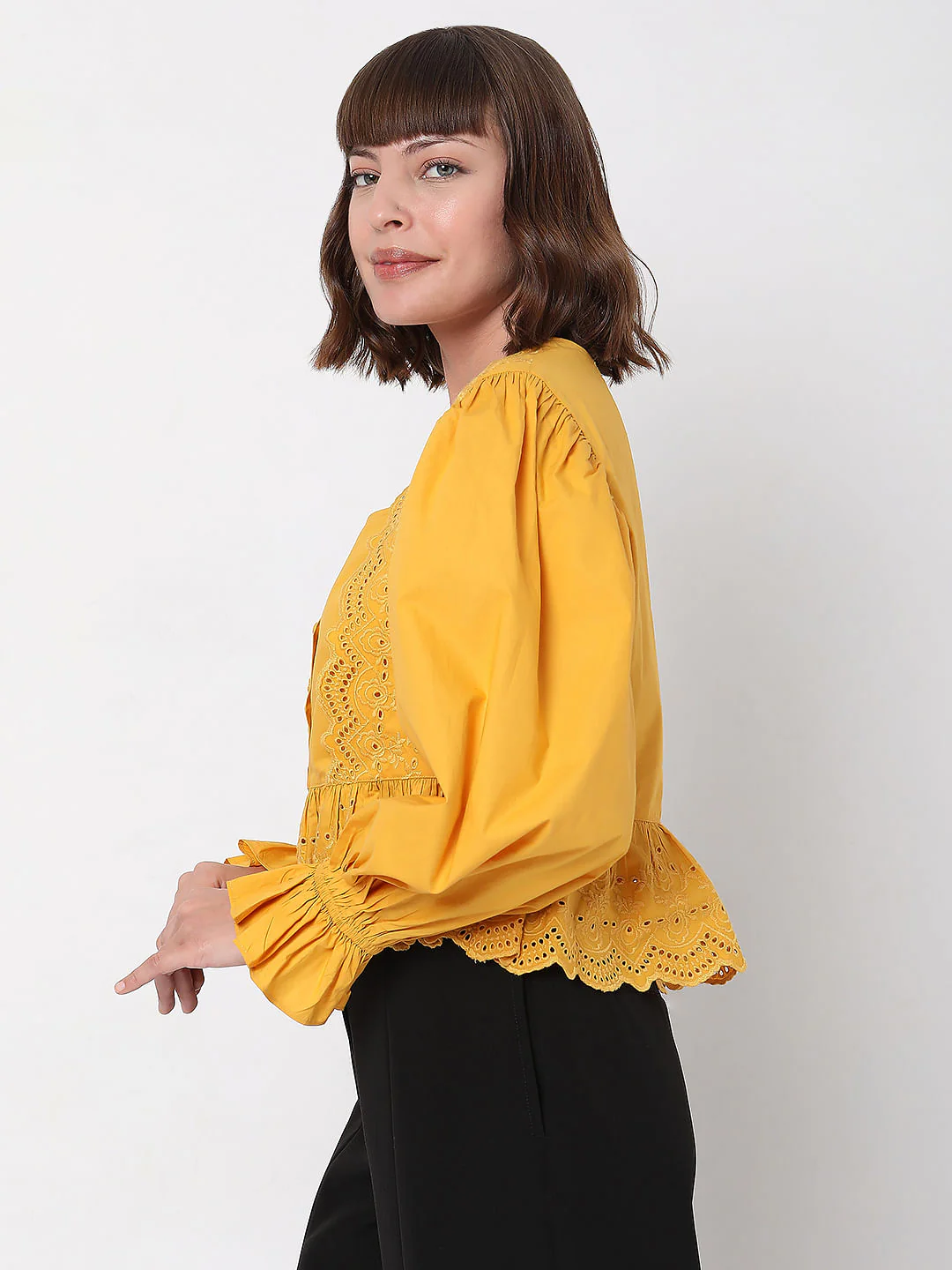 Yellow Embroidered Lace Top - Image 3
