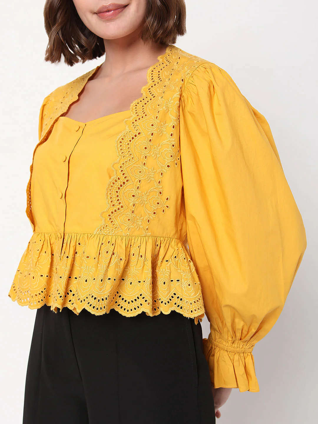 Yellow Embroidered Lace Top - Image 6