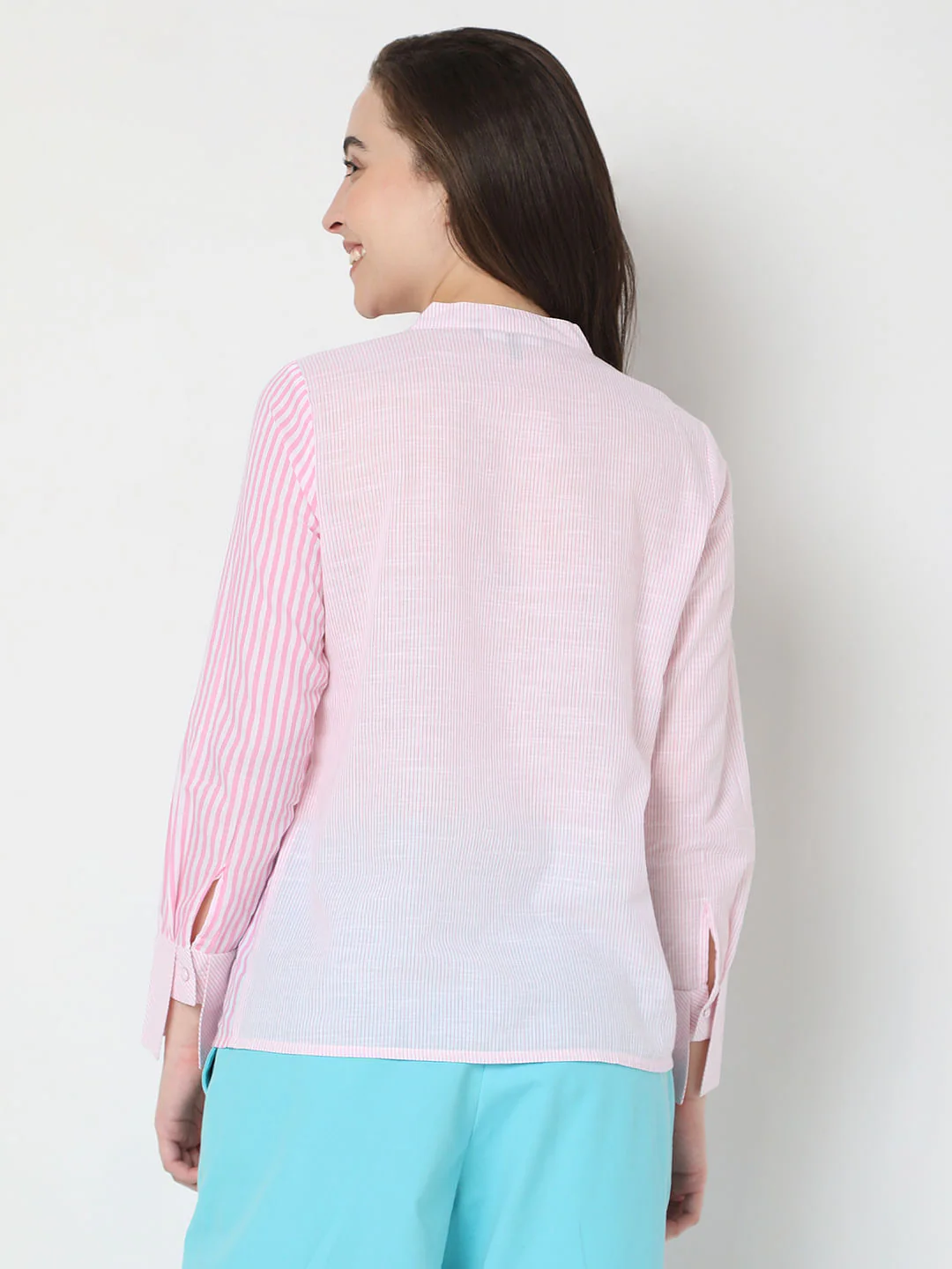 Pink Striped Mandarin Collar Shirt - Image 4