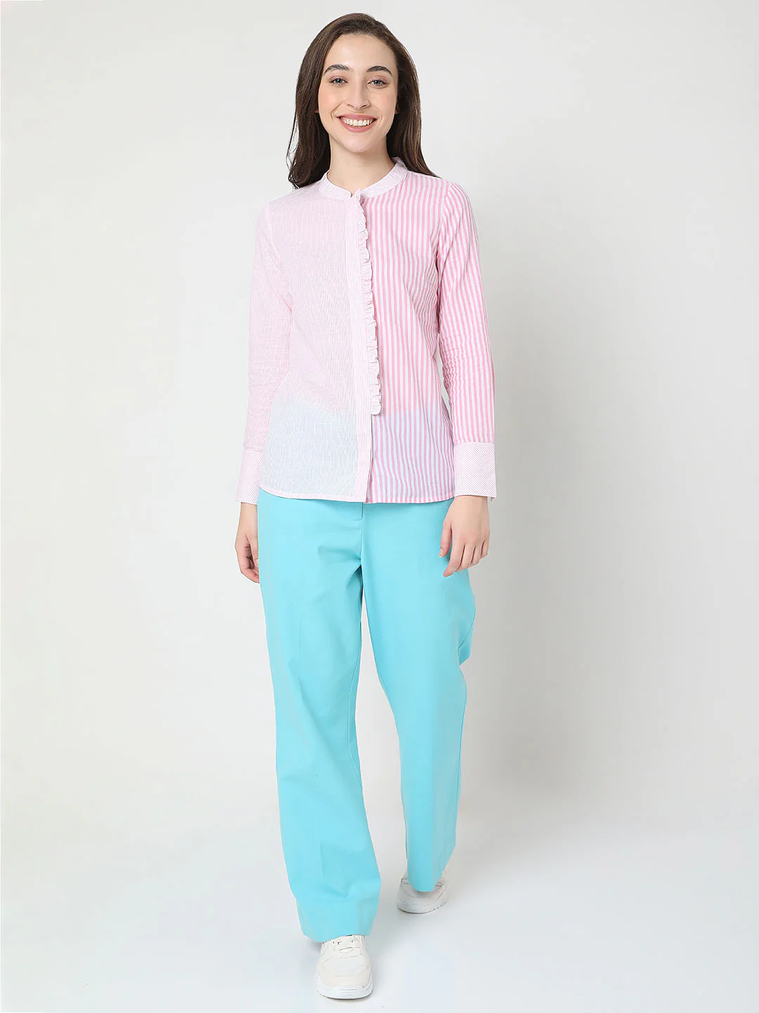 Pink Striped Mandarin Collar Shirt - Image 5