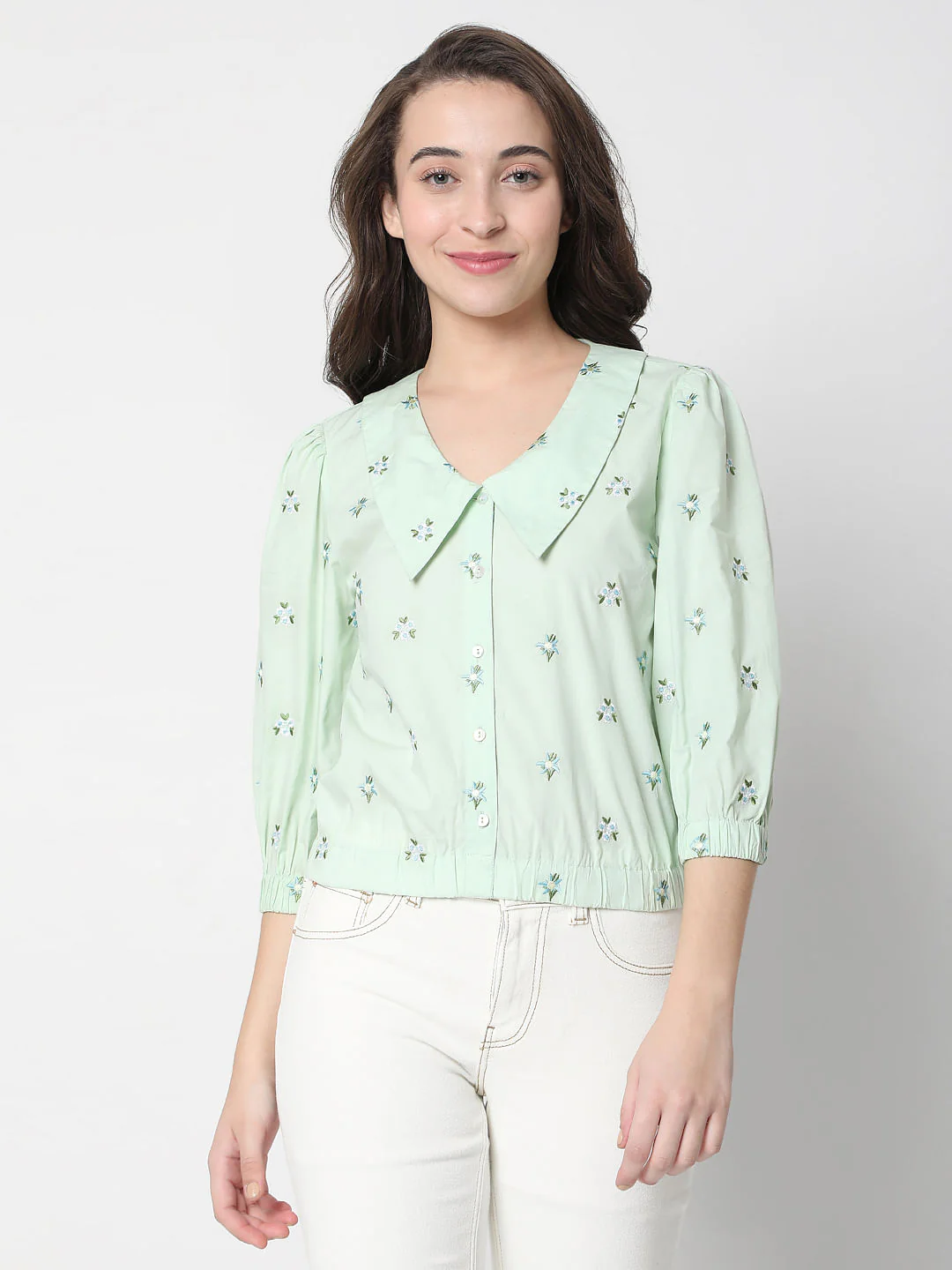 Green Floral Embroidered Top - Image 2
