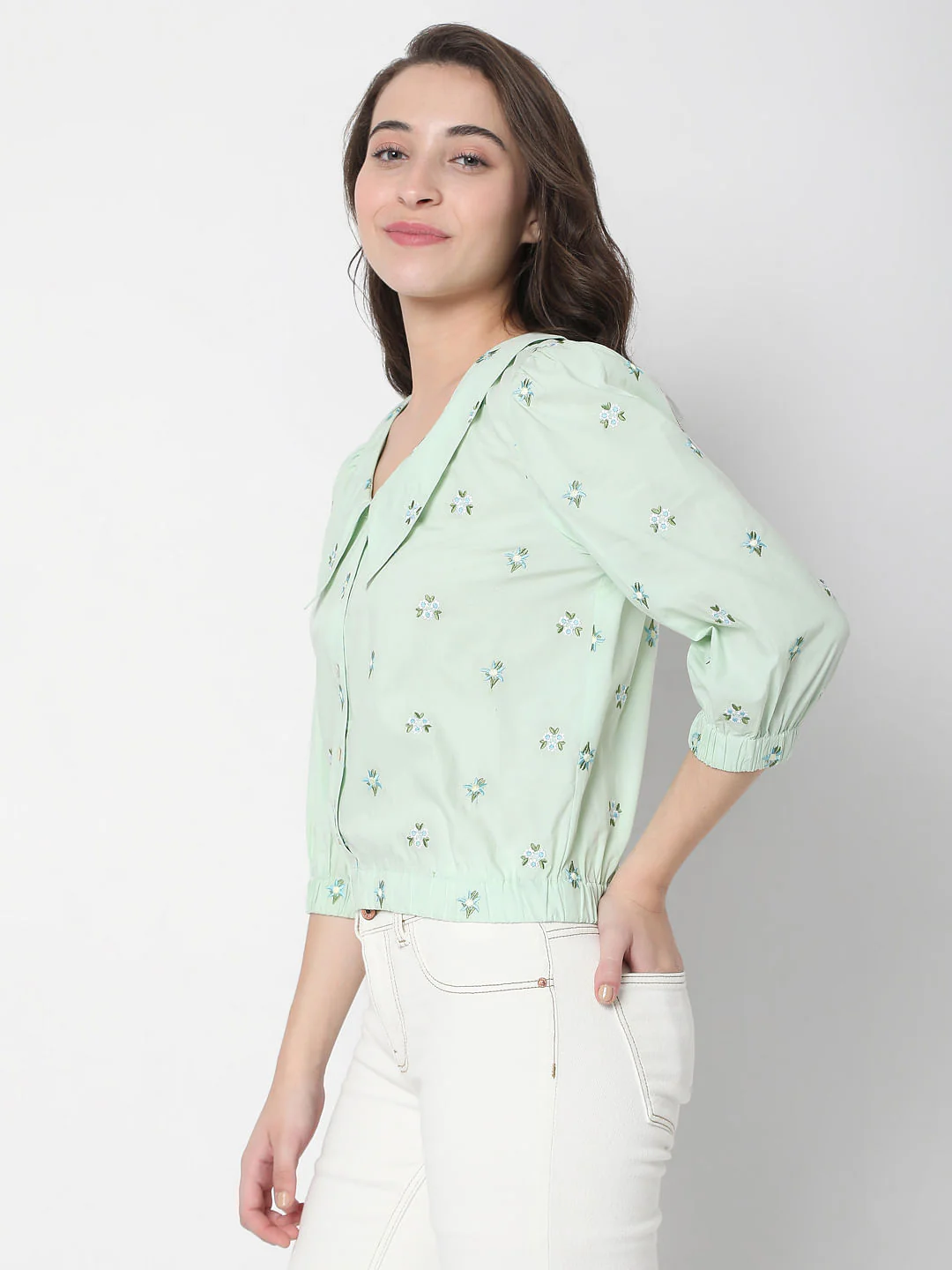 Green Floral Embroidered Top - Image 3