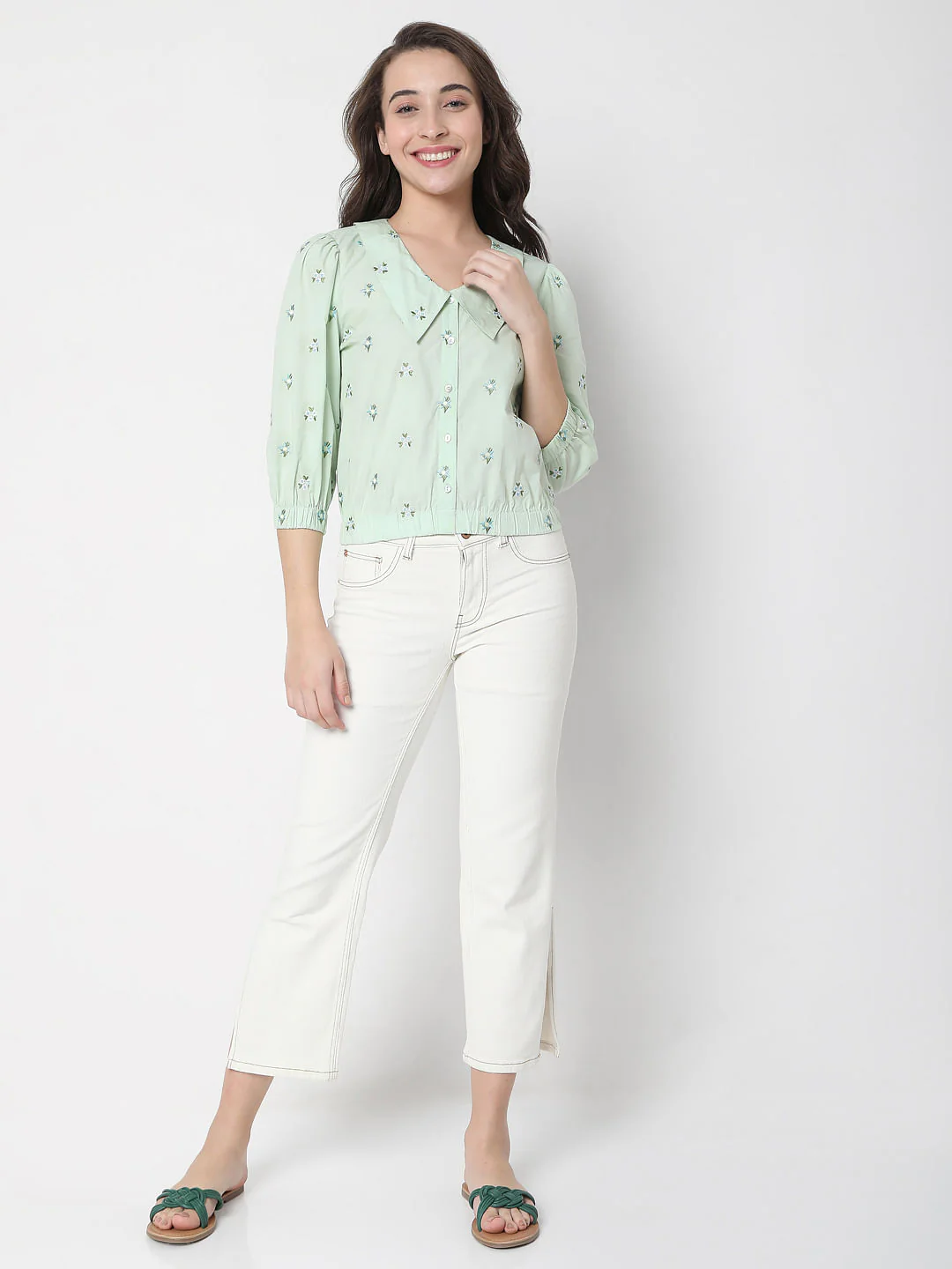 Green Floral Embroidered Top - Image 4