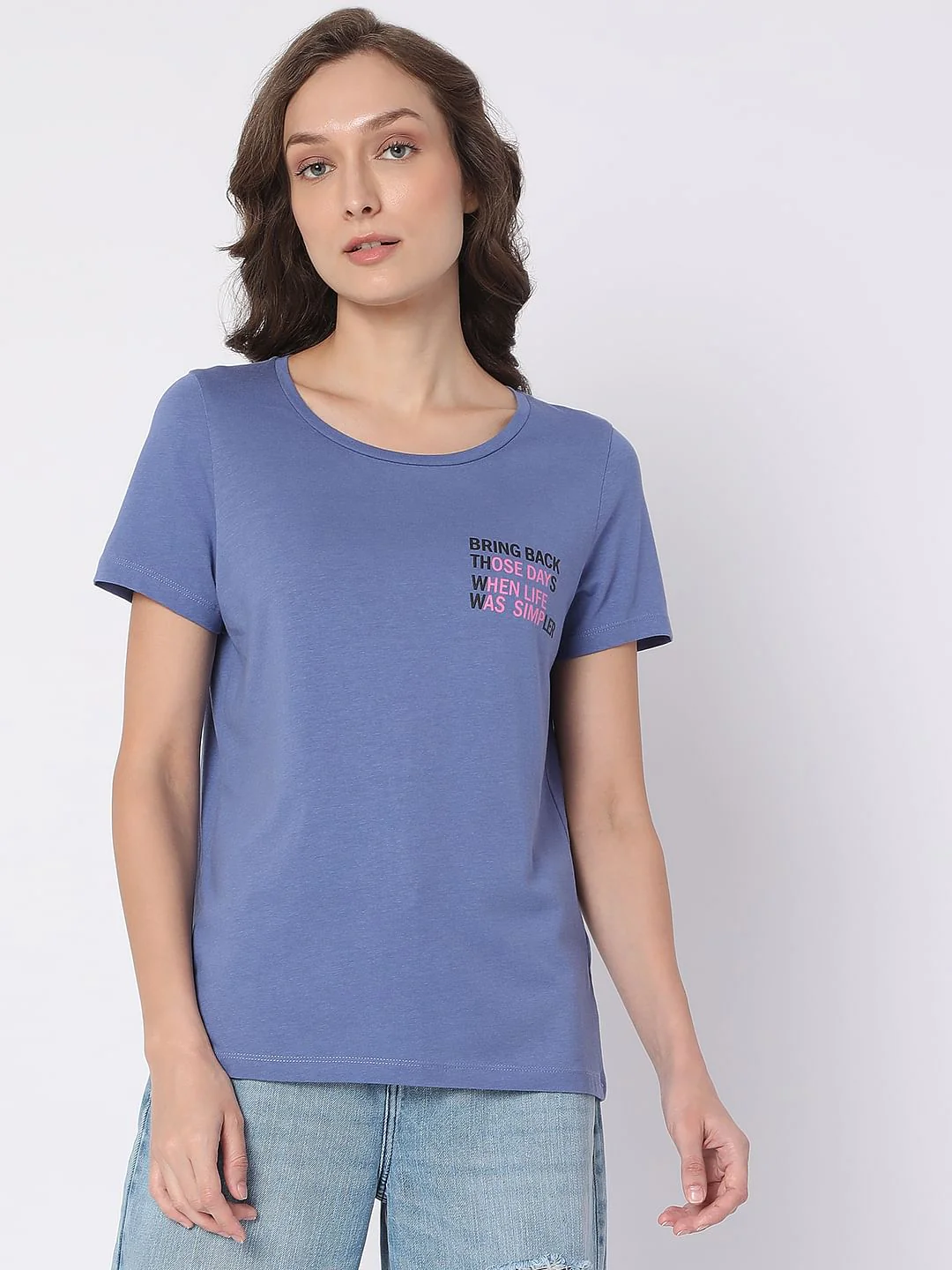 Blue Slogan Print T-Shirt - Image 2
