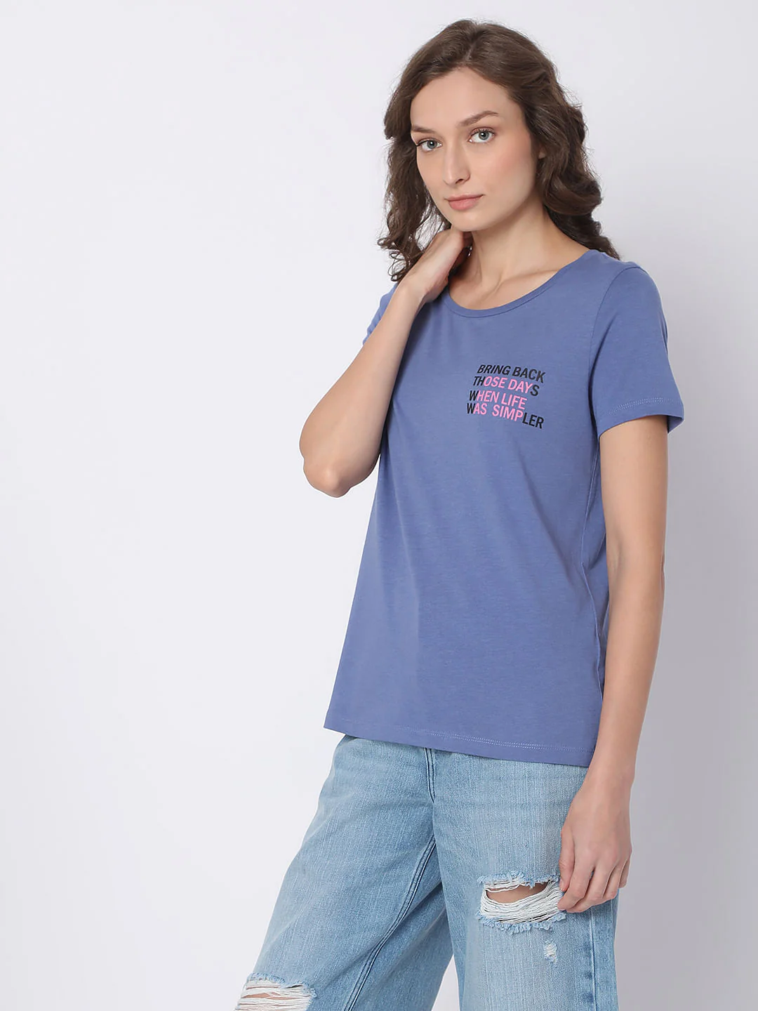 Blue Slogan Print T-Shirt - Image 3