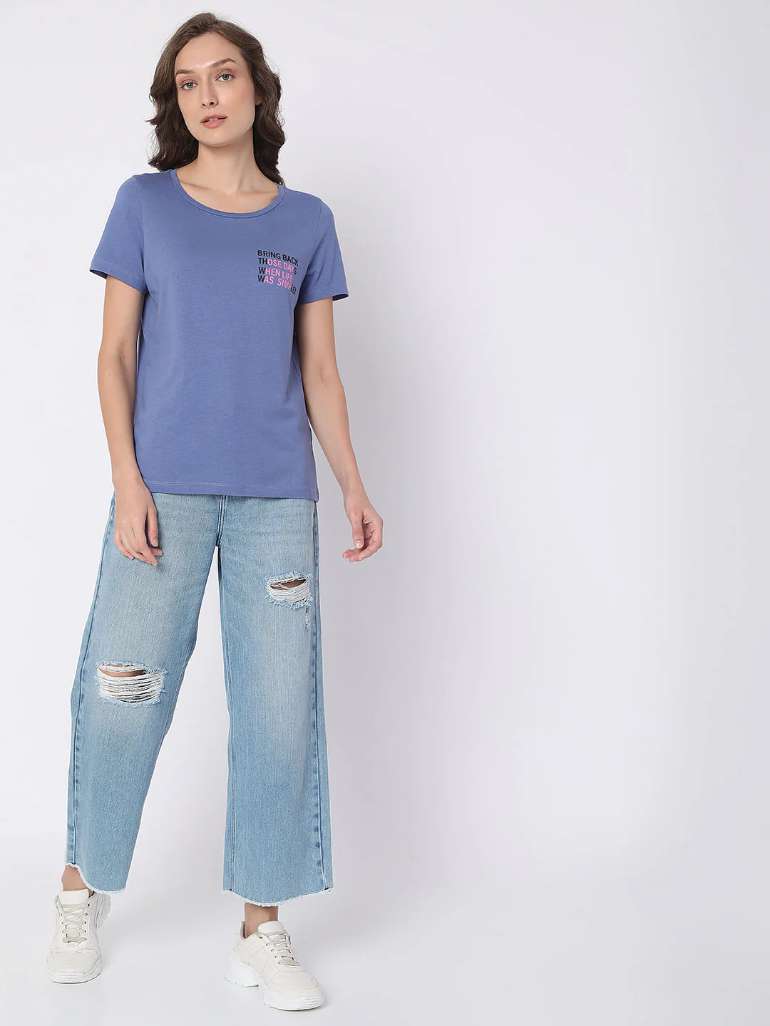 Blue Slogan Print T-Shirt - Image 5