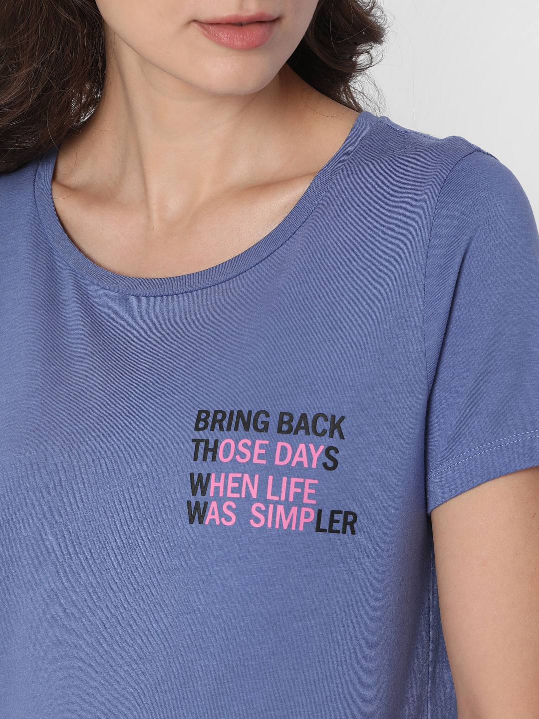Blue Slogan Print T-Shirt - Image 6