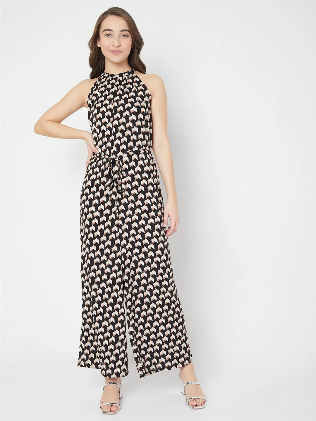 Black Printed Halter Neck Jumpsuit - Image 2