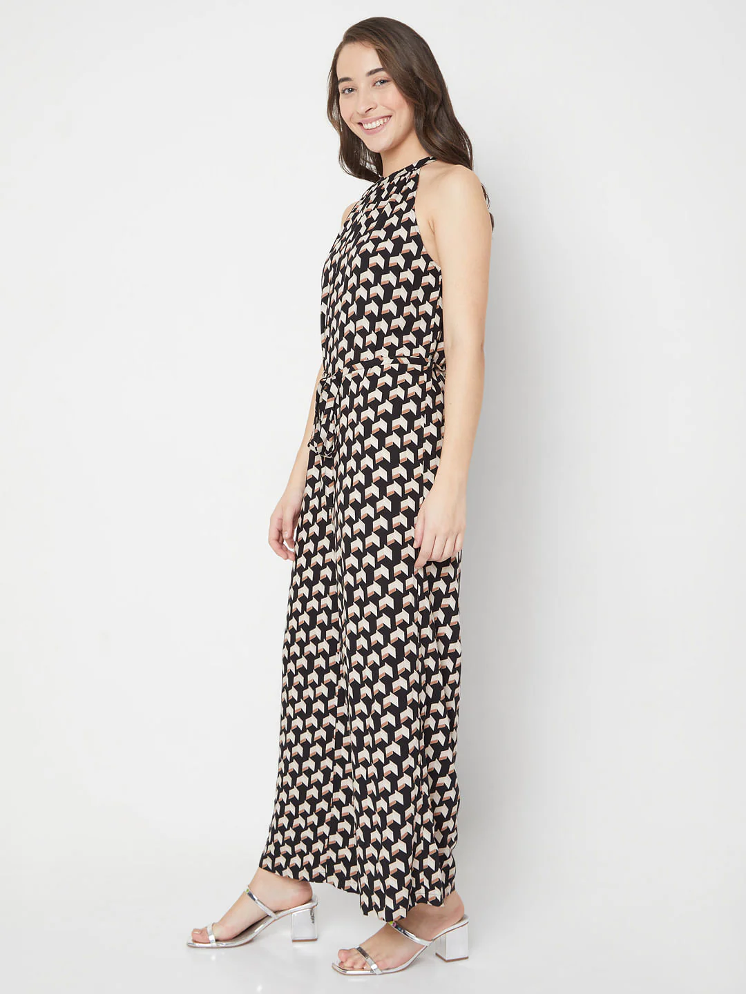 Black Printed Halter Neck Jumpsuit - Image 3