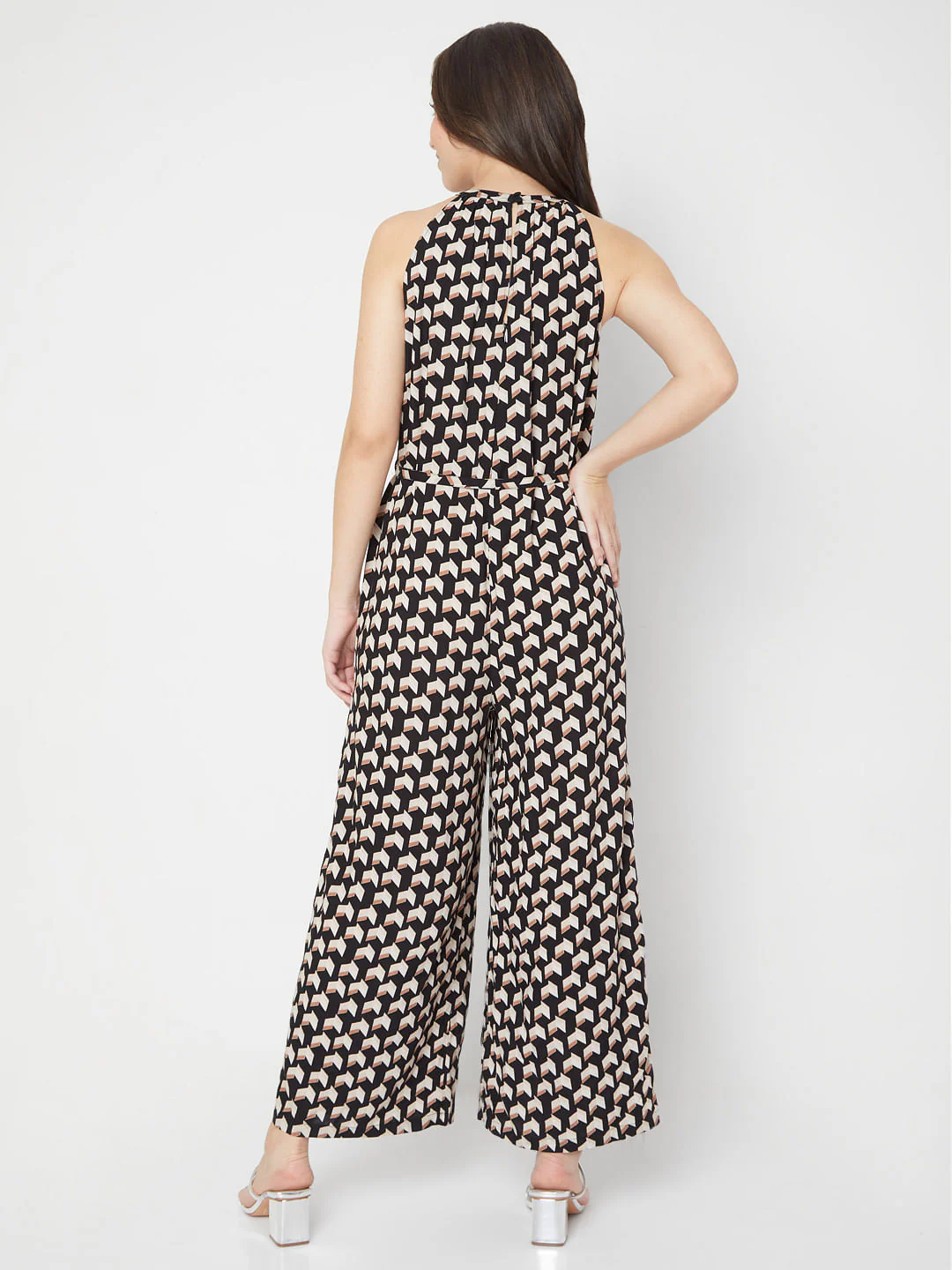 Black Printed Halter Neck Jumpsuit - Image 4