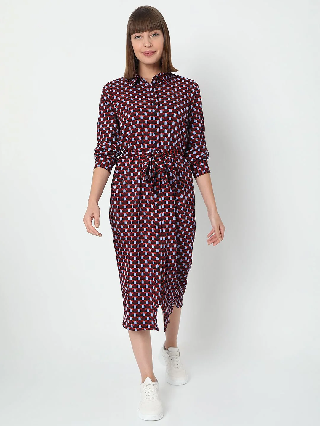 Burgundy All Over Print Midi Dress - Image 2