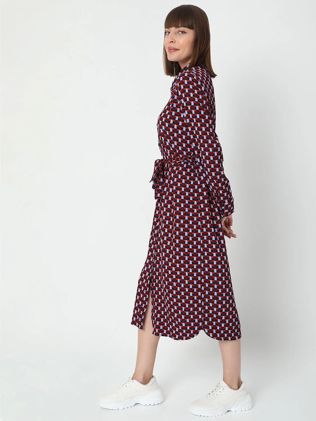 Burgundy All Over Print Midi Dress - Image 3