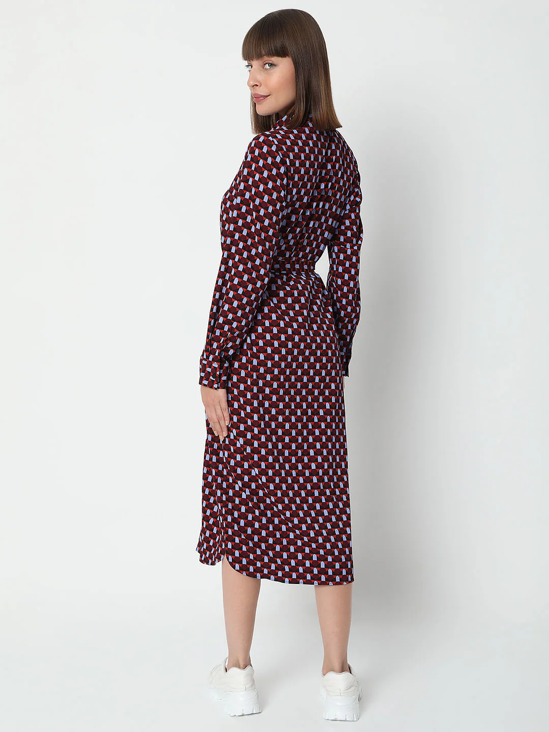 Burgundy All Over Print Midi Dress - Image 4