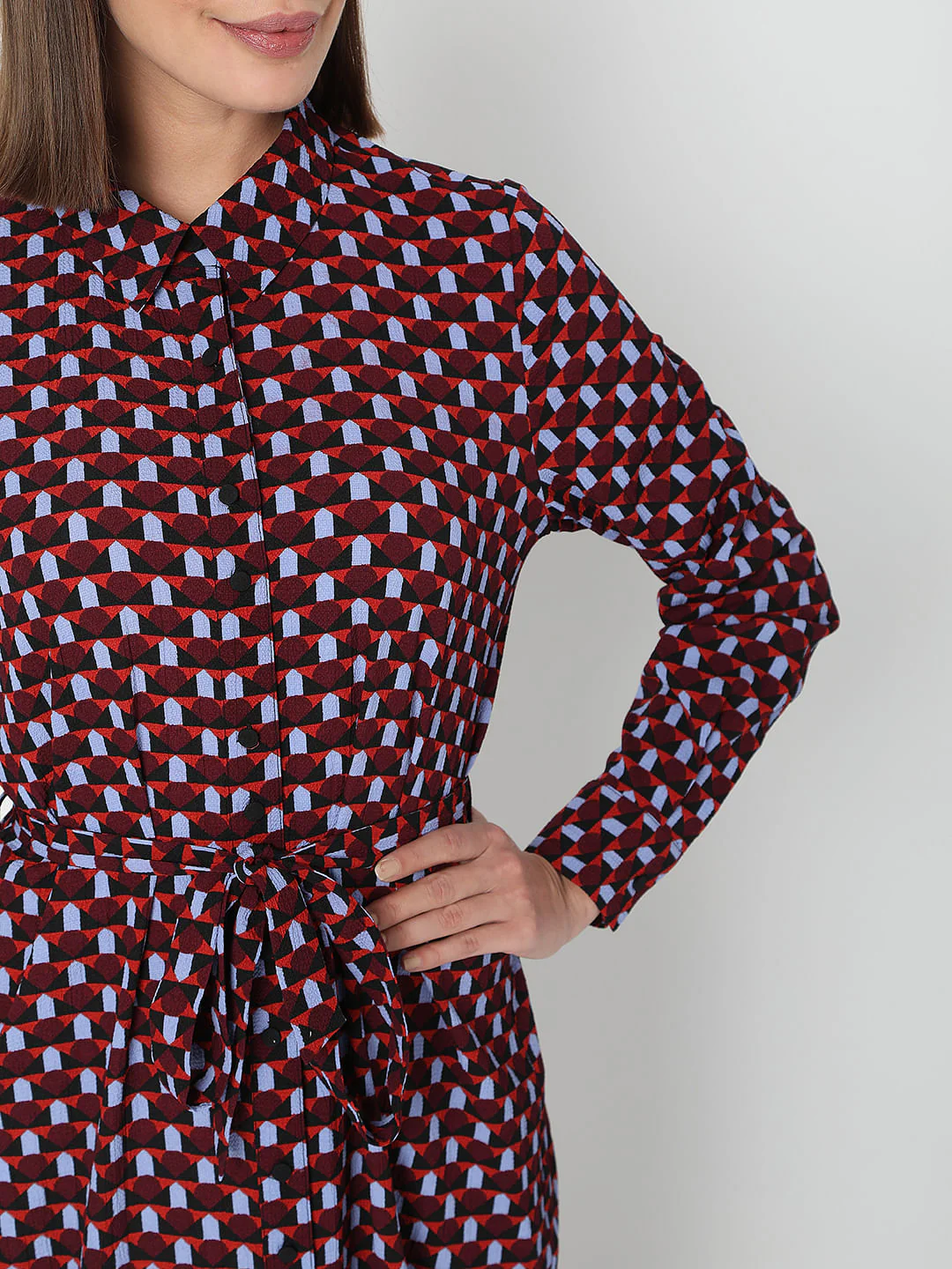 Burgundy All Over Print Midi Dress - Image 5