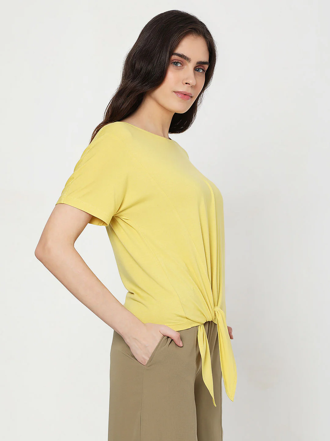 Yellow Tie-Up Detail T-Shirt - Image 2