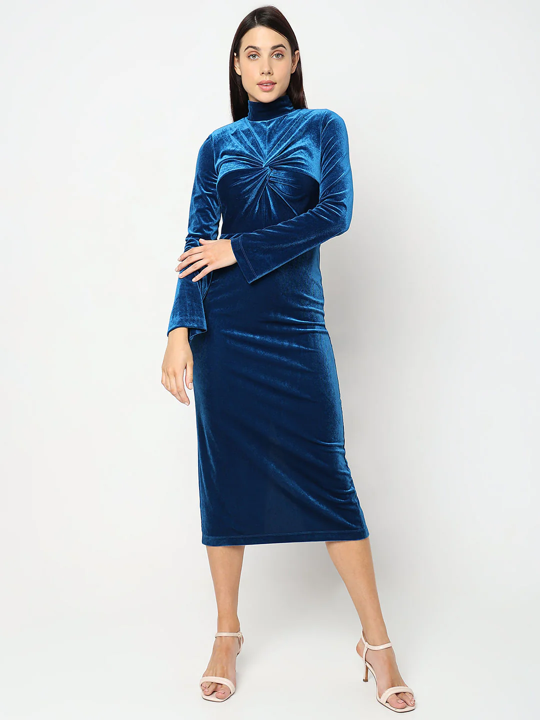 Blue Velvet High Neck Dress - Image 2