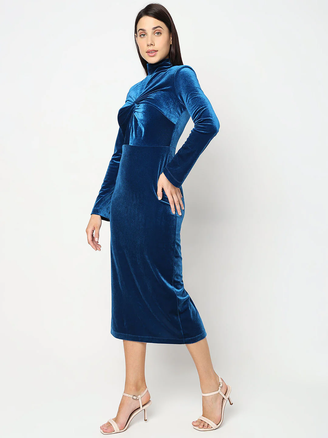 Blue Velvet High Neck Dress - Image 3