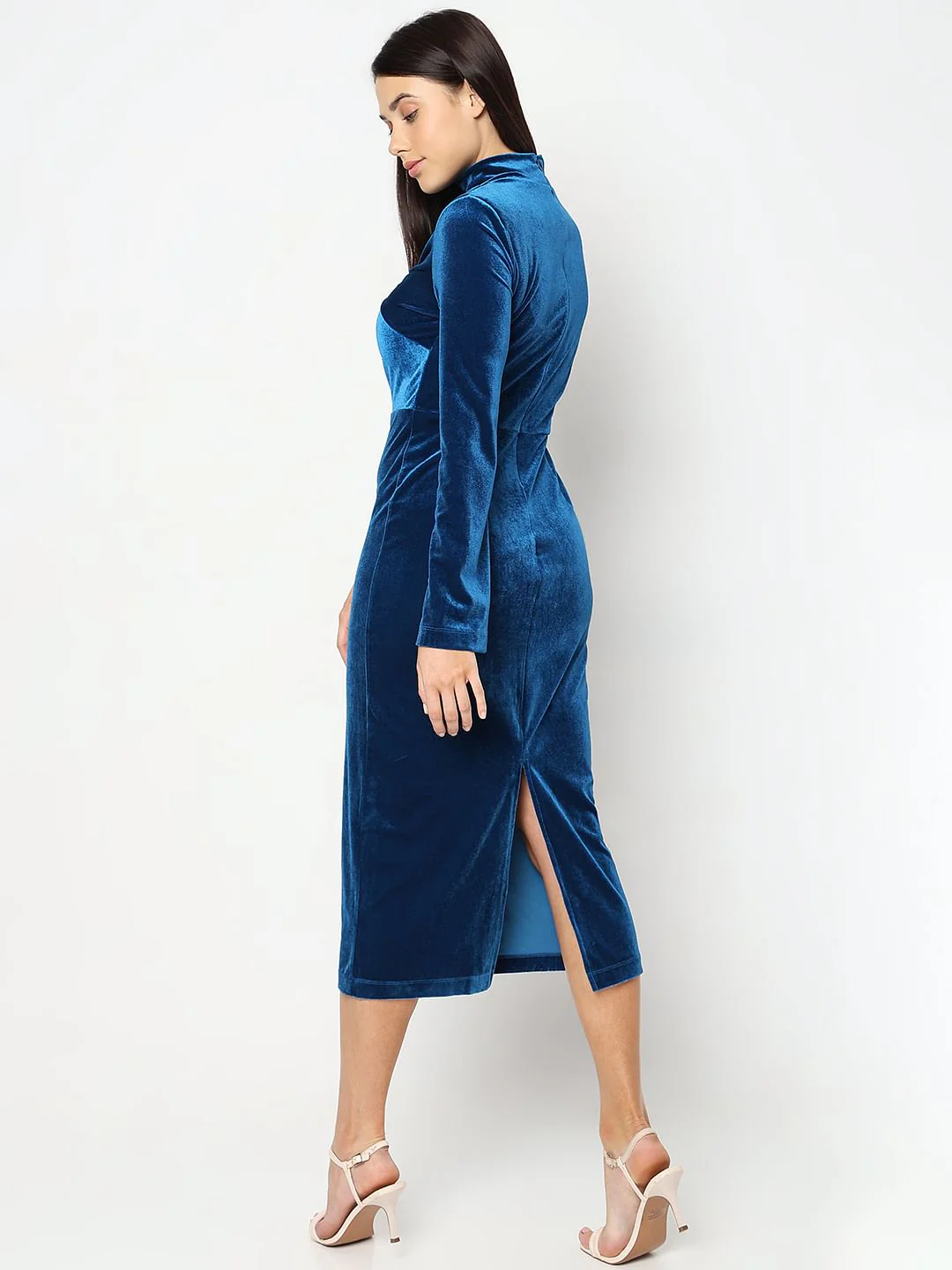 Blue Velvet High Neck Dress - Image 4