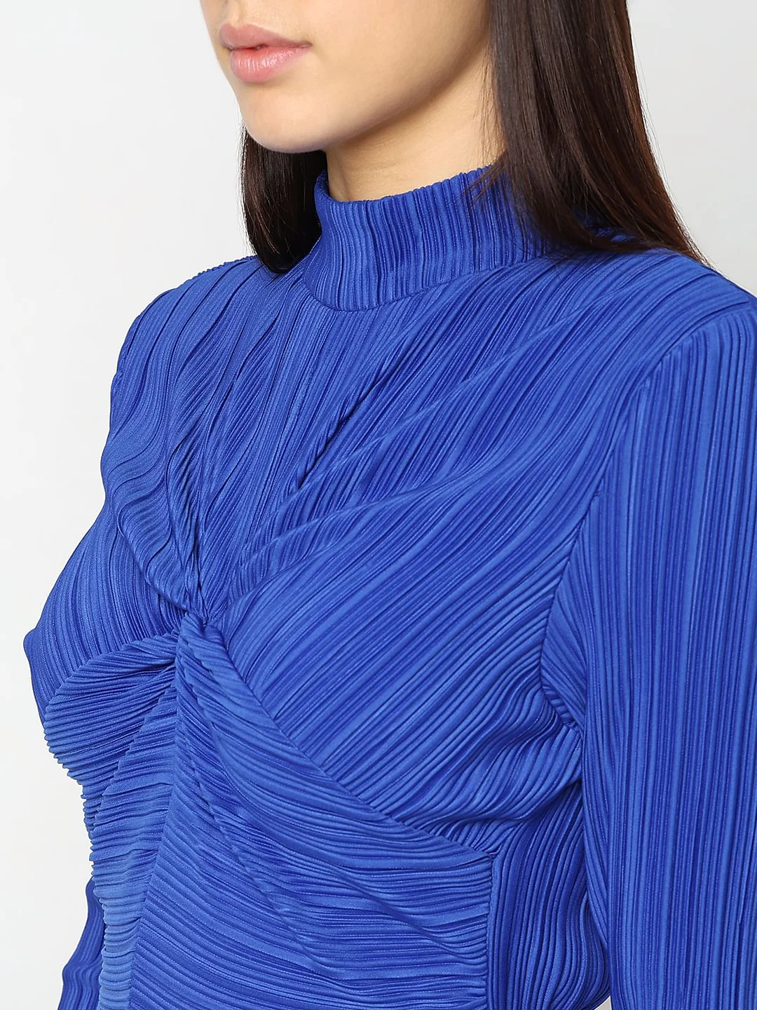 Blue Plisse High Neck Midi Dress - Image 6