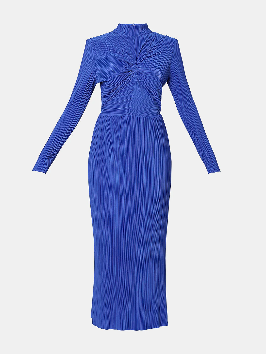 Blue Plisse High Neck Midi Dress - Image 7