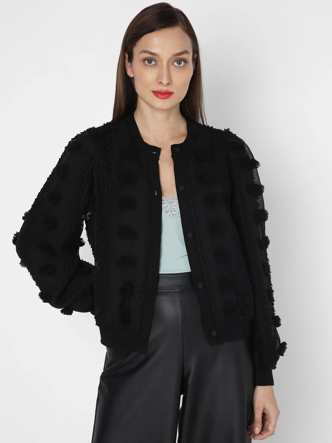 Black Lace Textured Cardigan - Image 2