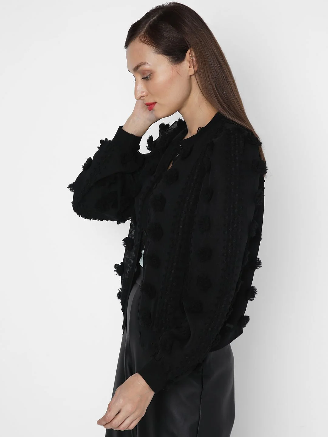Black Lace Textured Cardigan - Image 3