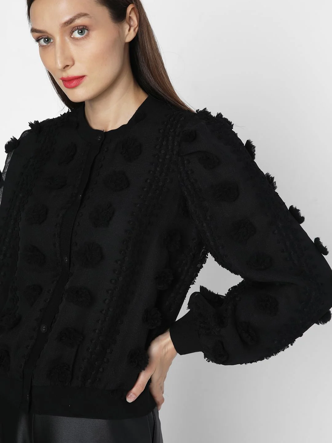 Black Lace Textured Cardigan - Image 6