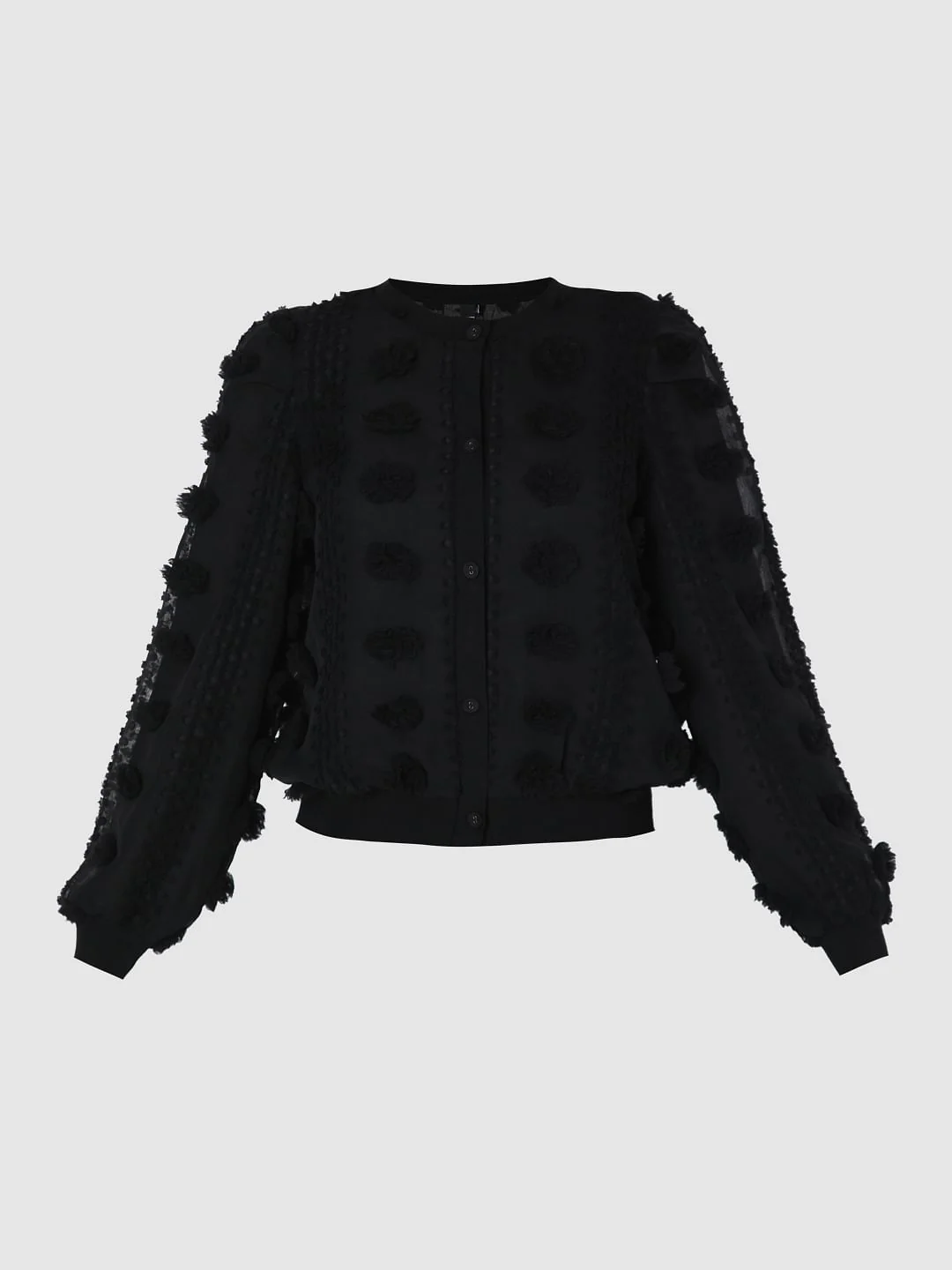 Black Lace Textured Cardigan - Image 7