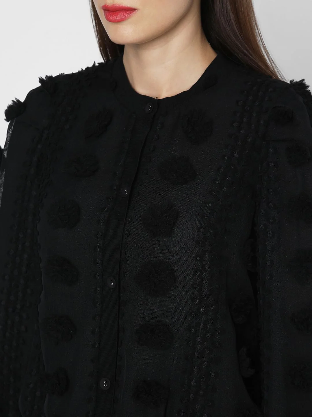 Black Lace Textured Cardigan - Image 8