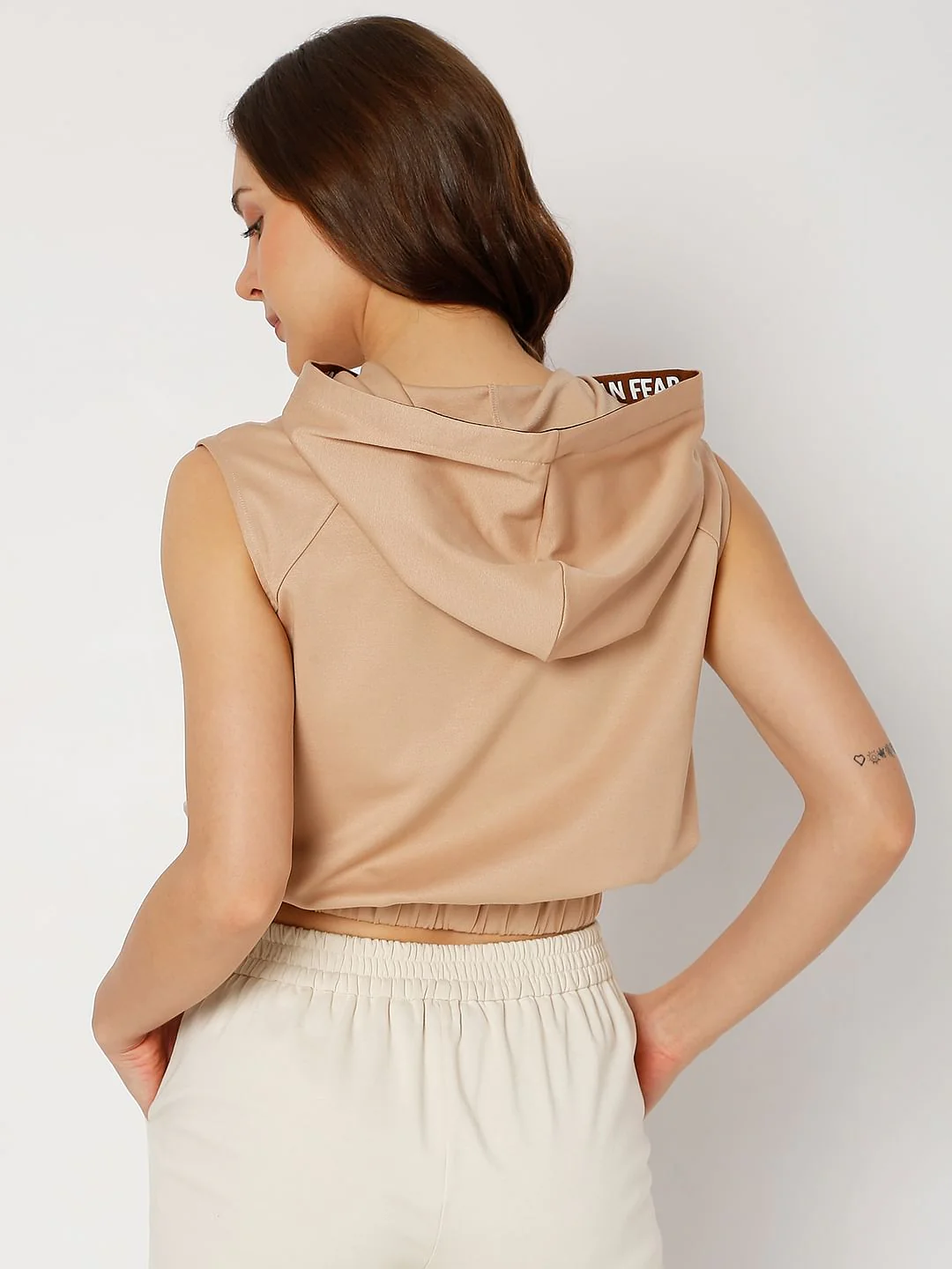 Brown Hooded Cropped T-Shirt - Image 4