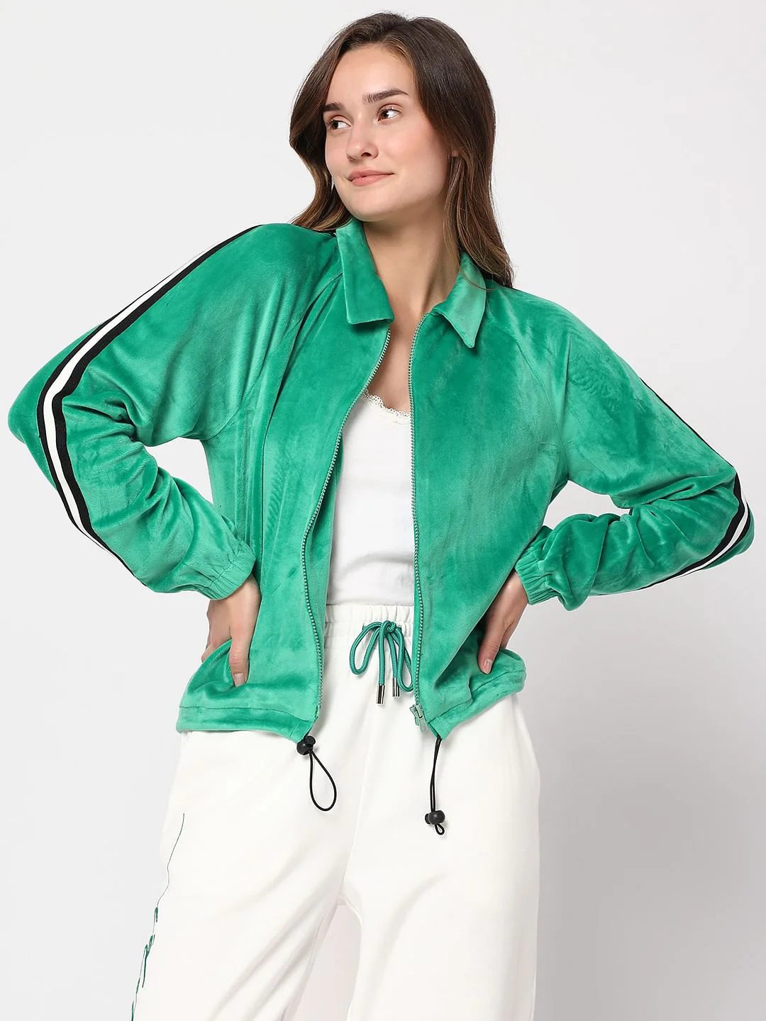 Green Velvet Zip-Up Sweatshirt - Image 2
