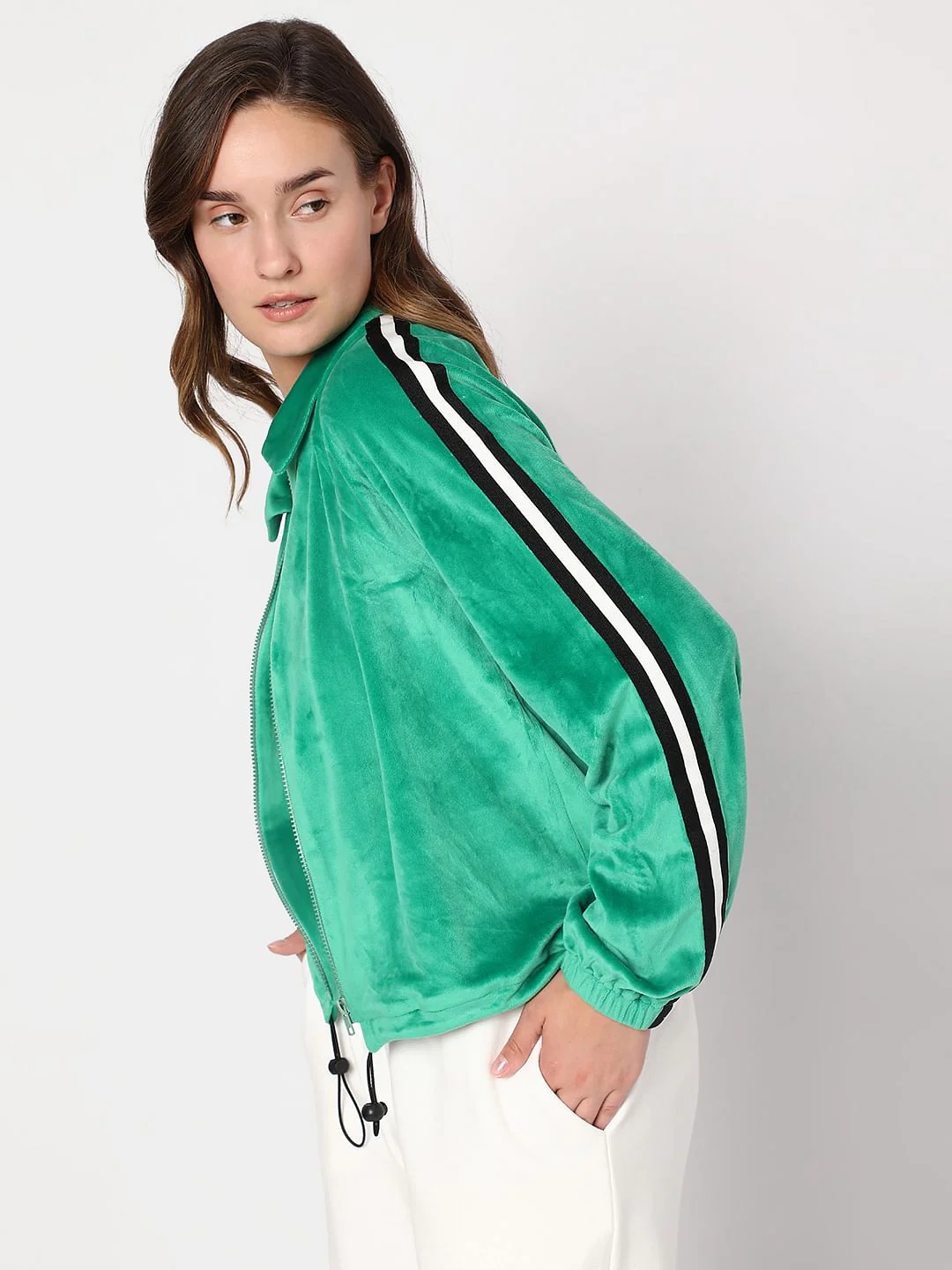 Green Velvet Zip-Up Sweatshirt - Image 3