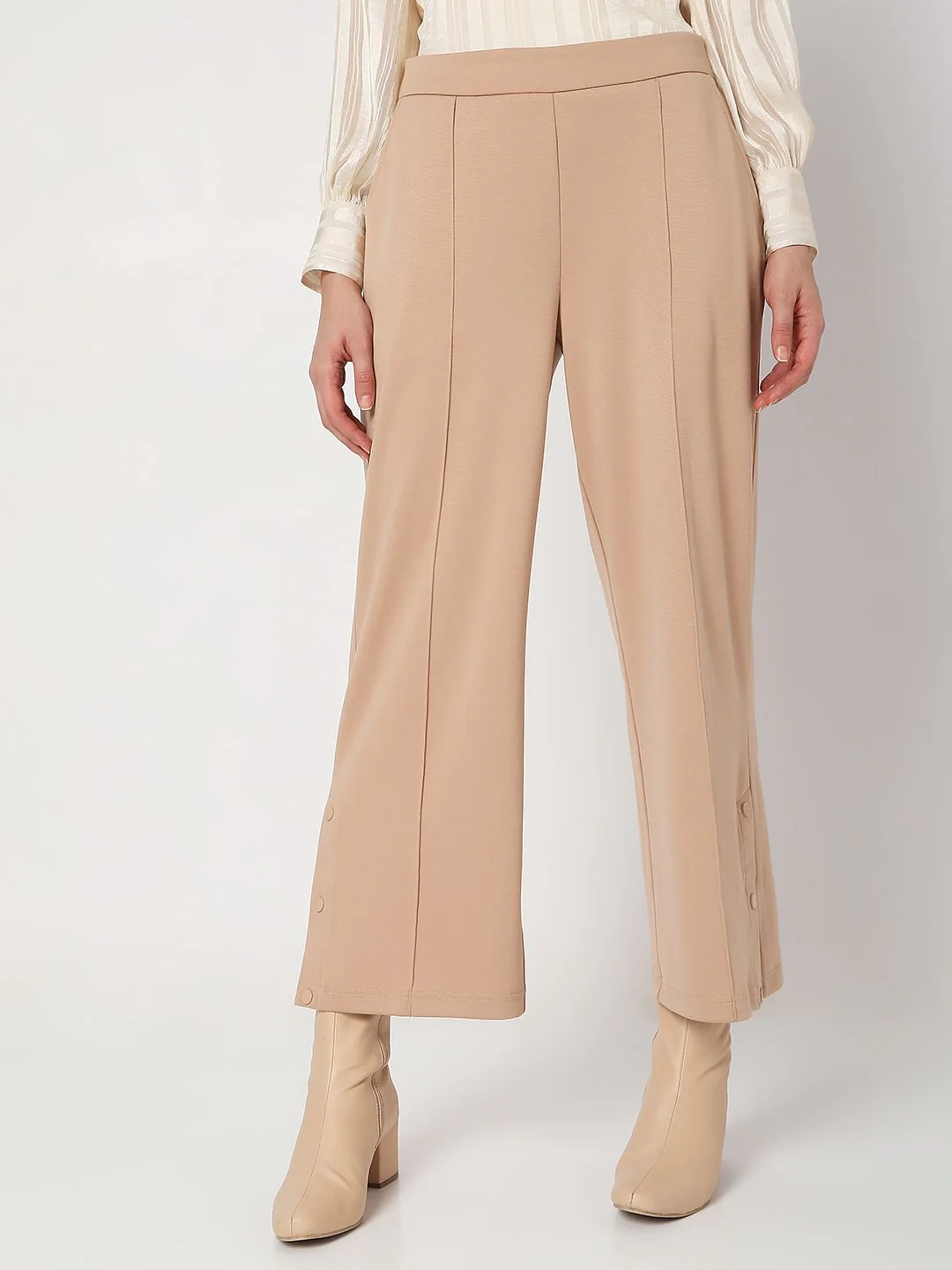 Brown Mid Rise Flared Pants - Image 2